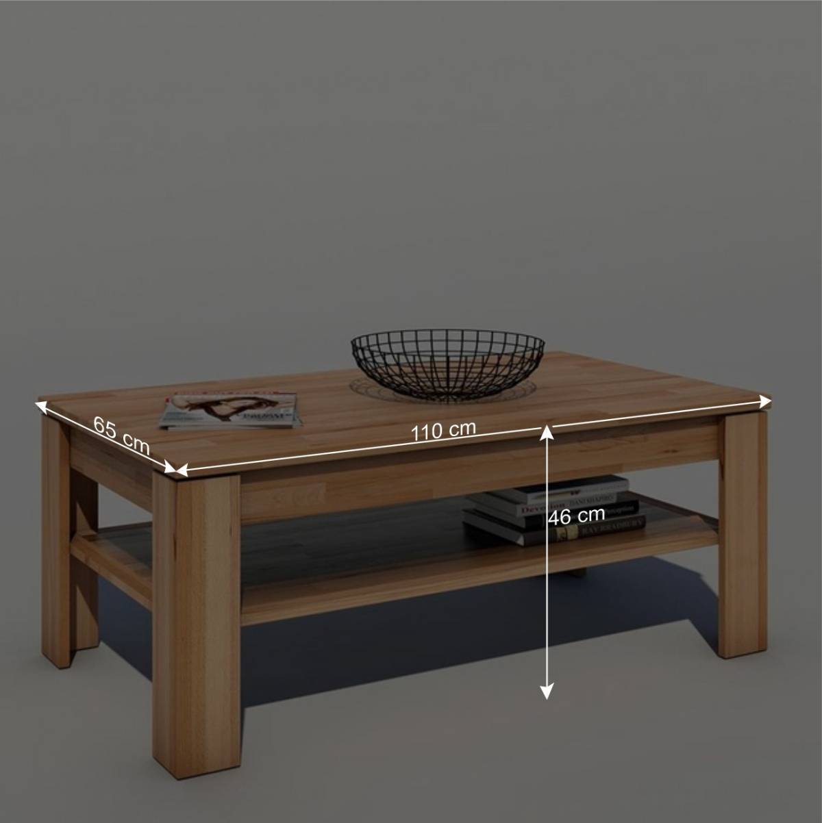 Massiver Kernbuche Couchtisch mit Ablage - Uhelia
