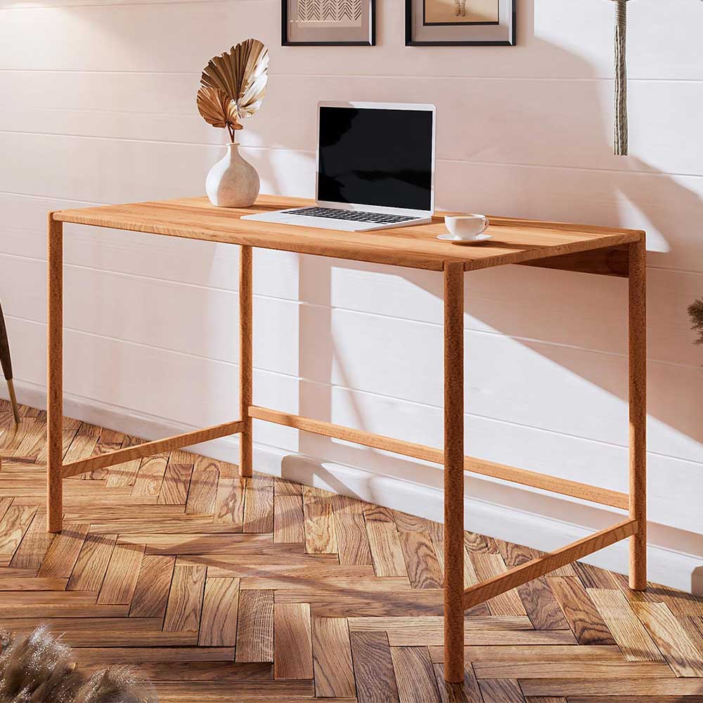 Moderner Schreibtisch aus massiver Wildbuche mit schlanken Beinen für das Homeoffice – Indrya