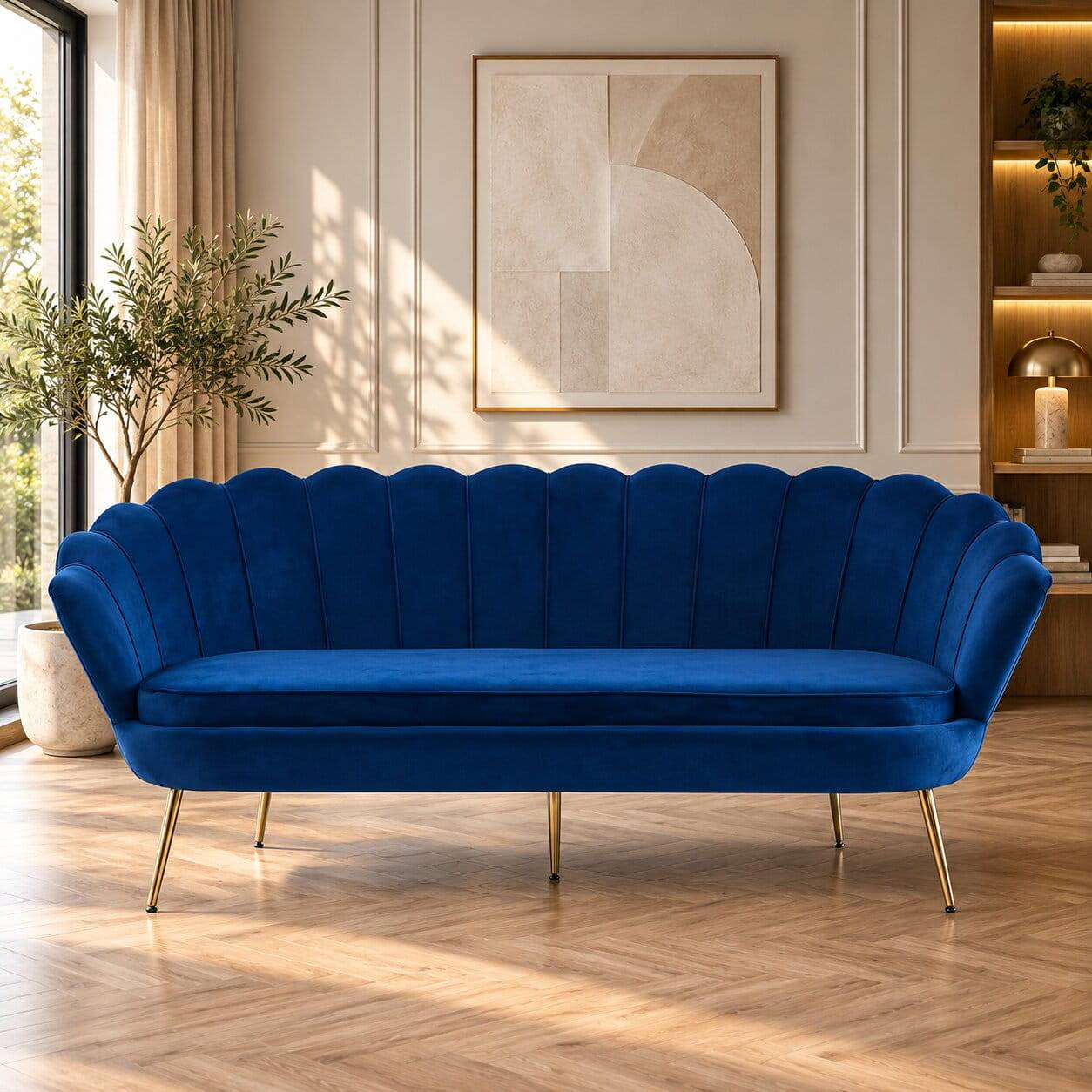 Muschelsofa in Dunkelblau Samt - Casilla