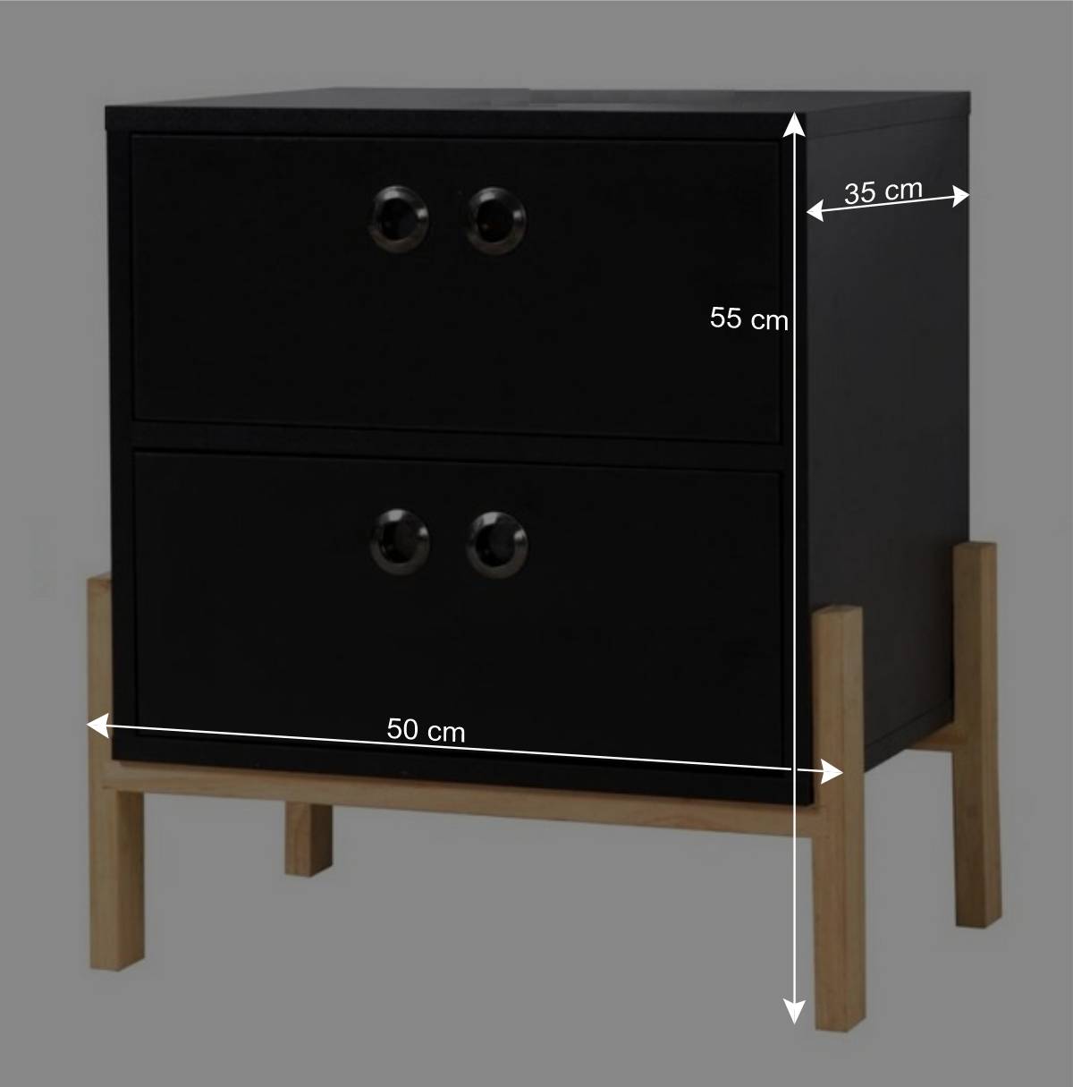 50x55x35 Nachtkommode in Schwarz & Pinie Natur - Caurina