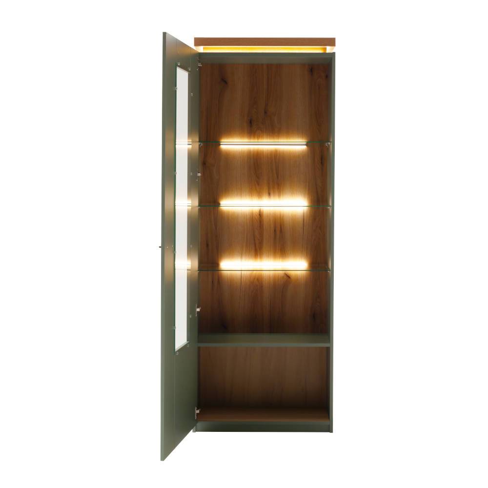 Vitrine in Graugrün mit Eiche - Kwin