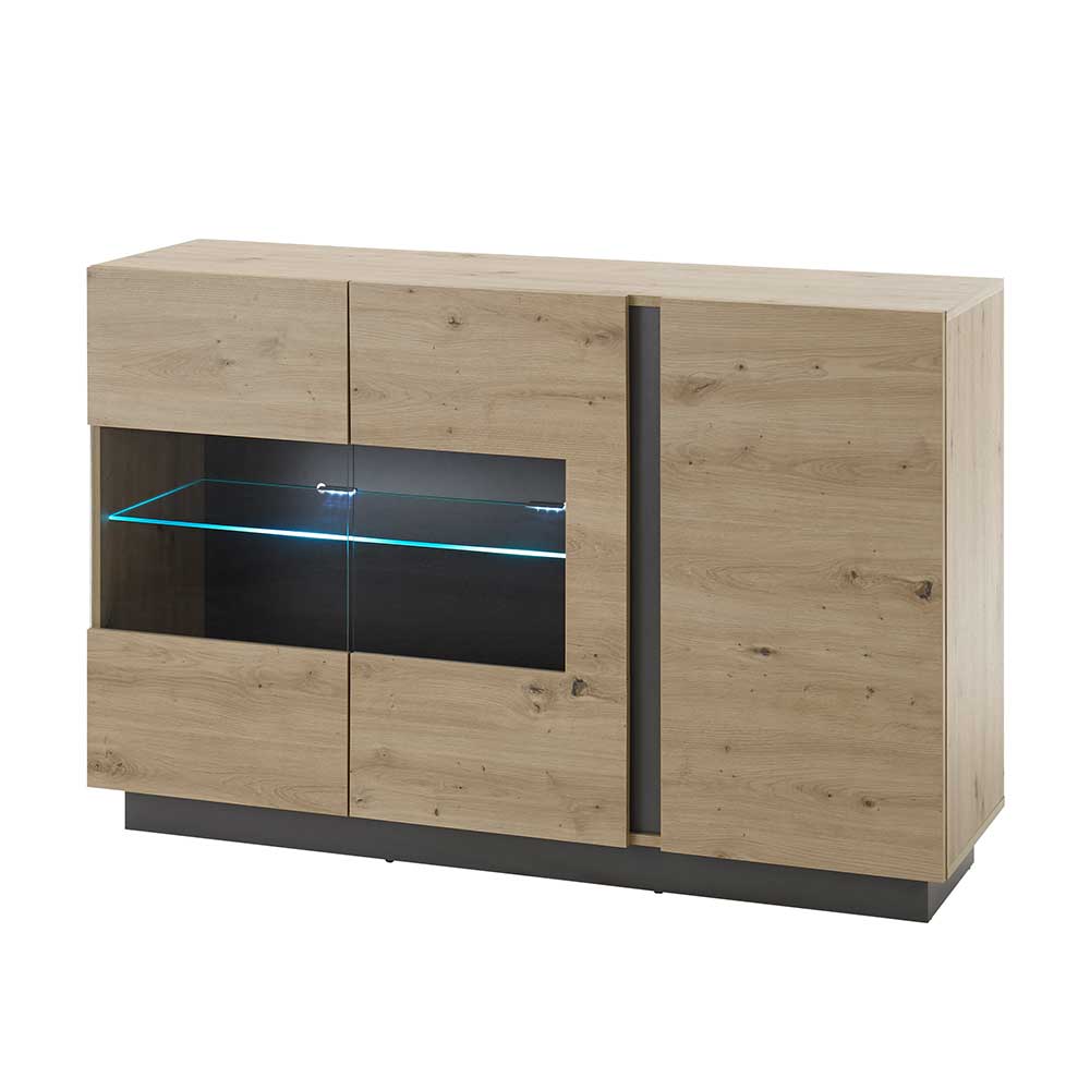 138cm breite Kommode mit Glaseinsatz - Lairian