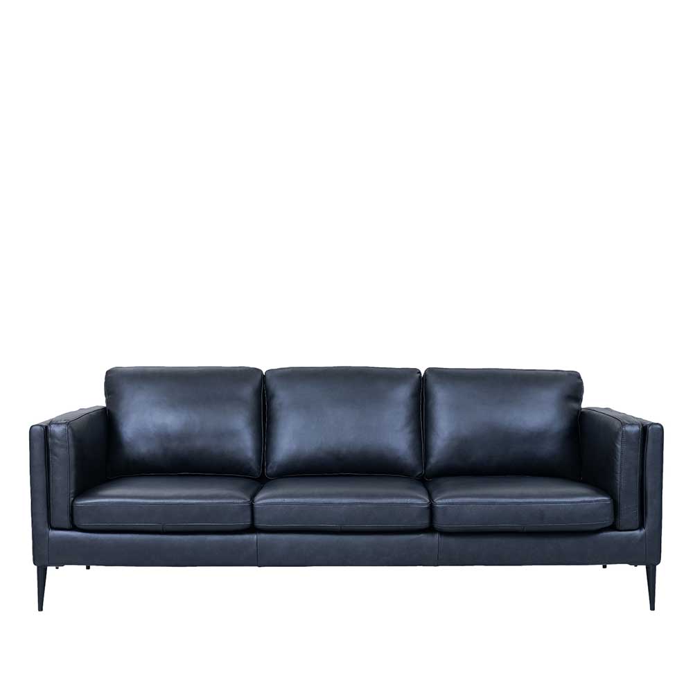 Dreisitzer Ledercouch in Schwarz im Retro Design – Griffina