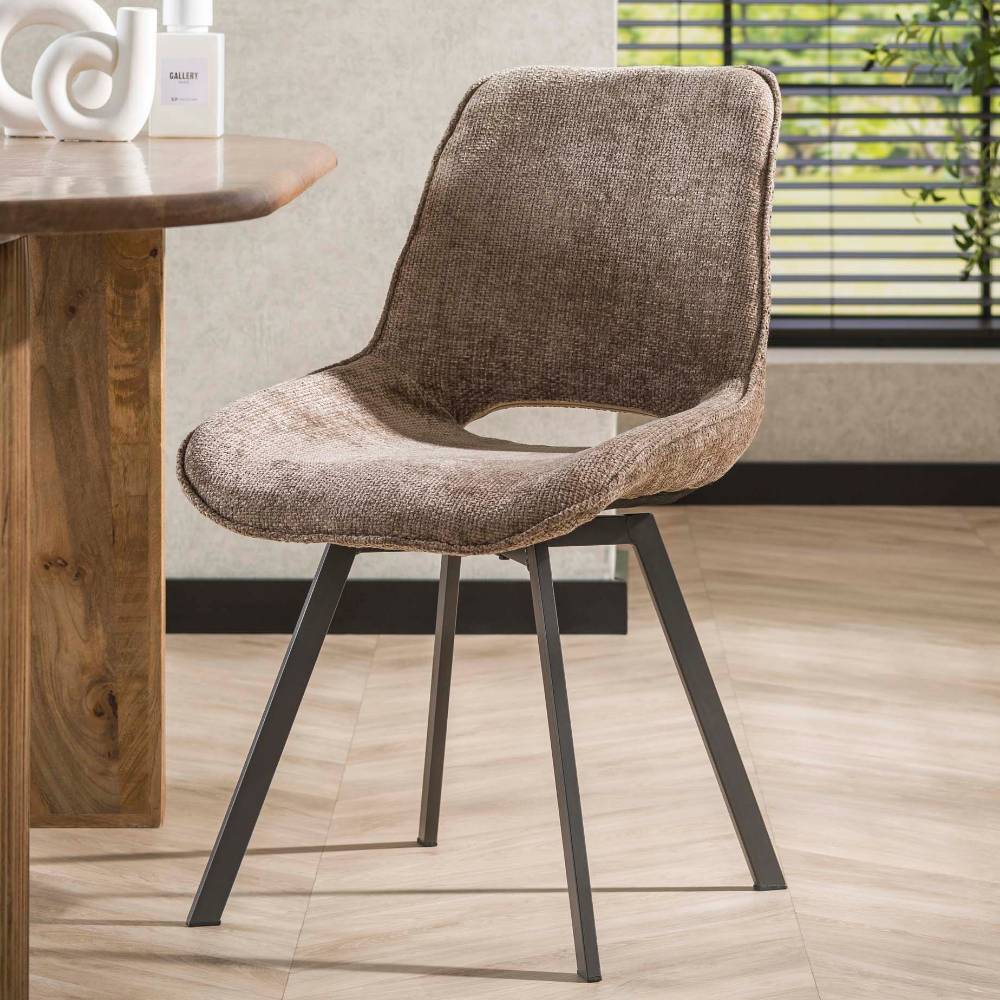 Esszimmer Drehstuhl in Champagner Chenille - Vanaea (4er Set)