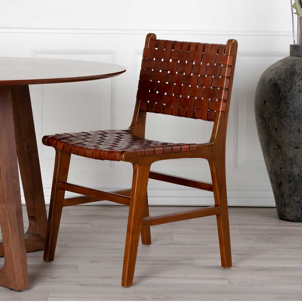 Designstühle aus braunem Leder Geflecht - Syolino (2er Set)