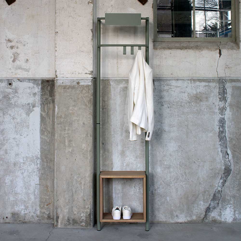 Stahl Garderobe in Graugrün mit Schuhablage - Vientors