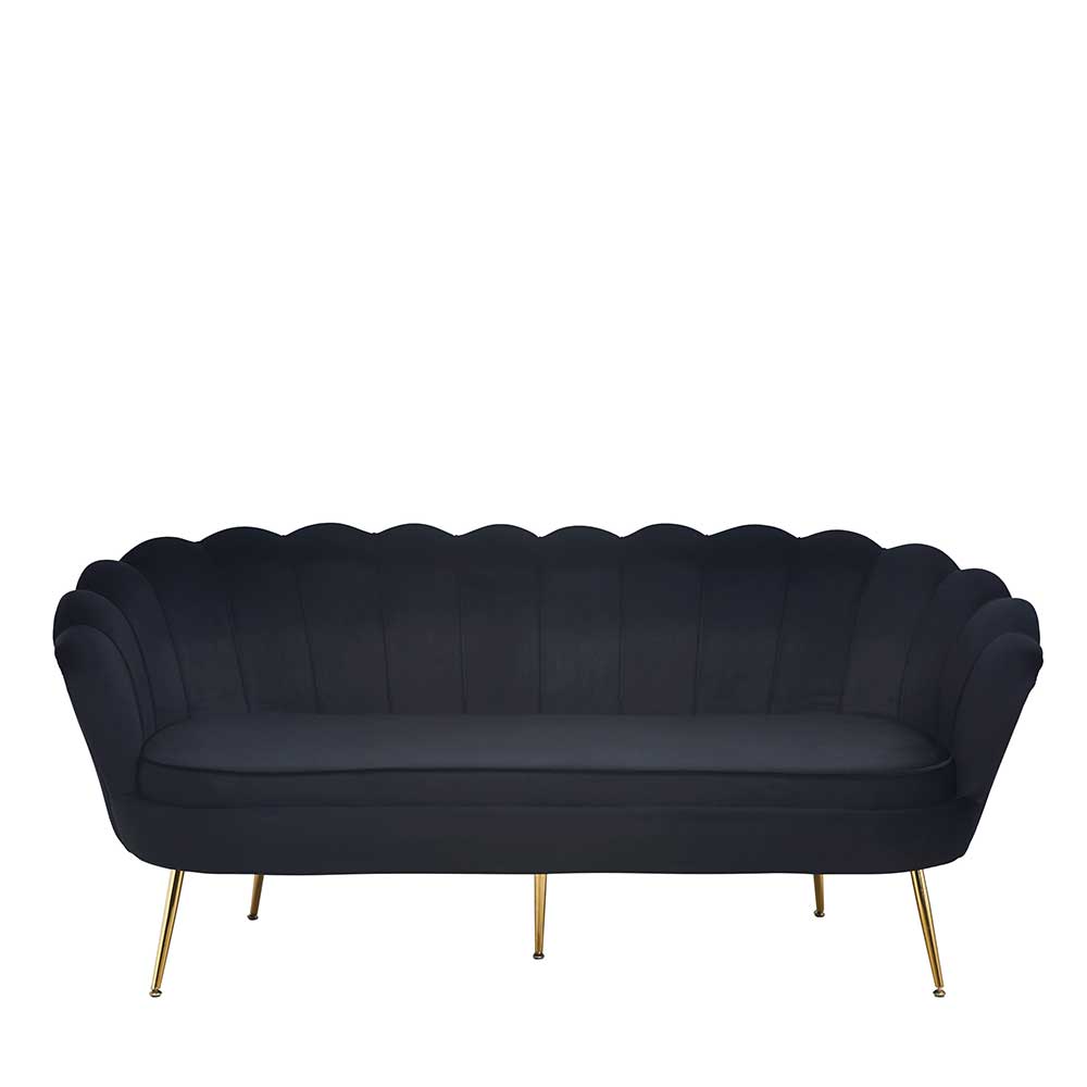 Retro Muschelsofa in Schwarz Samt - Aluna