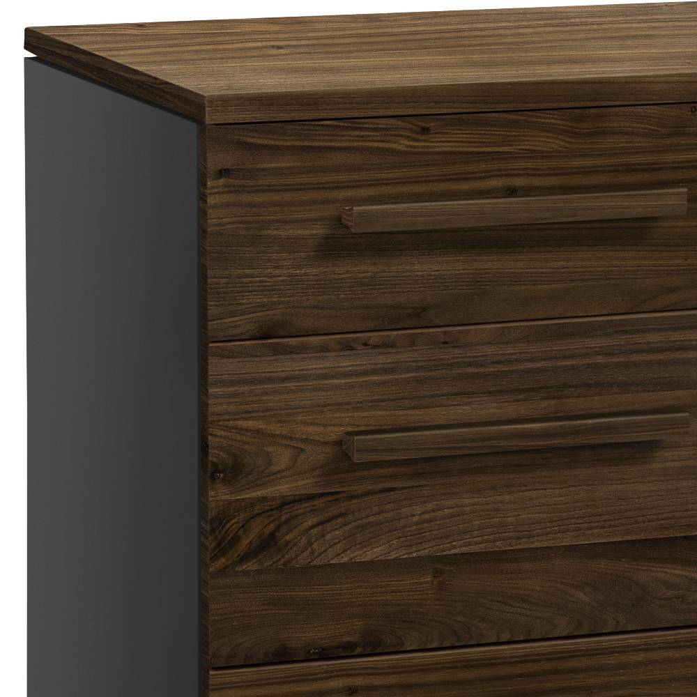 Oberer Bereich der teilmassiven Kommode Nussbaum mit Anthrazit-Korpus und Holzplatte – Konia