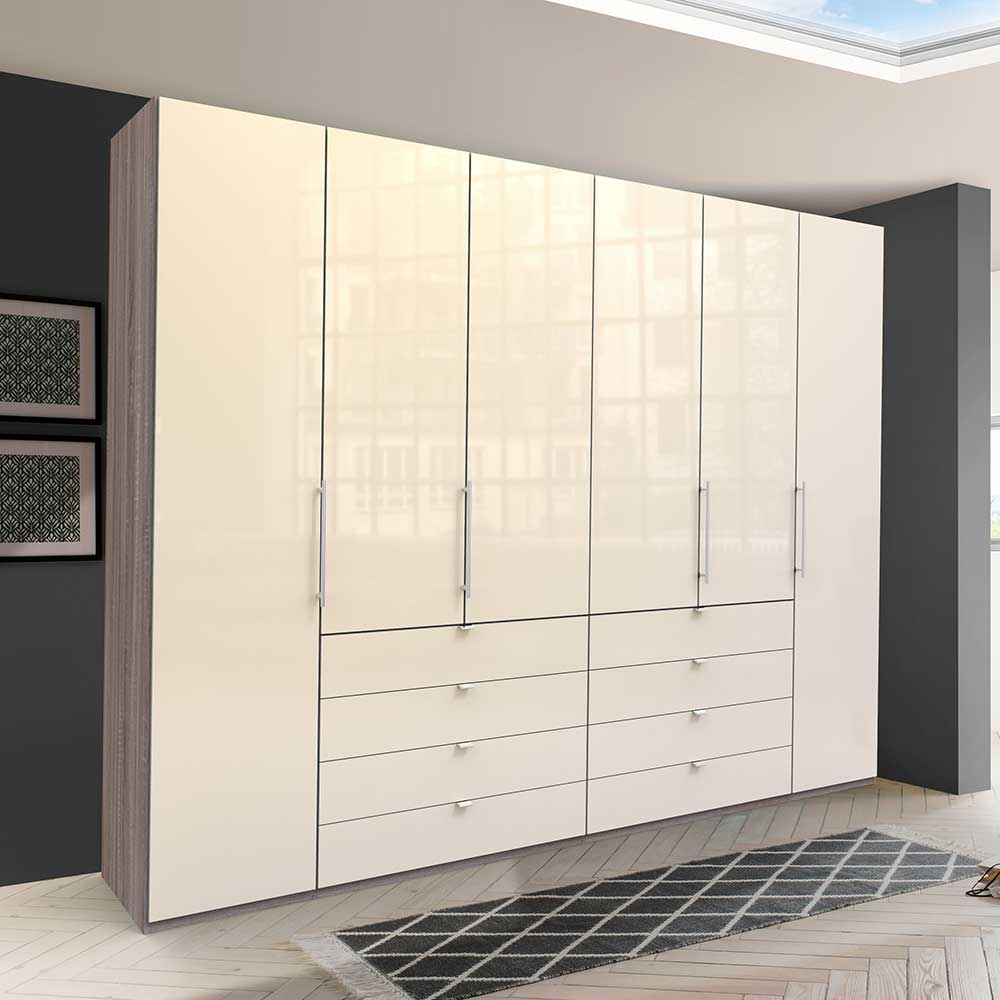 Kombi Kleiderschrank in Creme Glas - Tauron