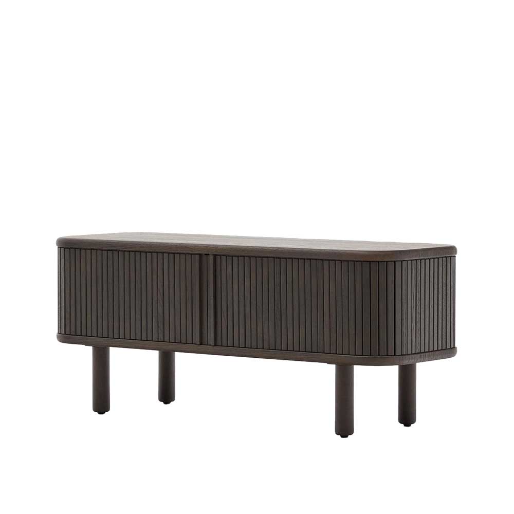 Retro Lowboard aus dunklem Holz mit eleganten Schiebetüren – Tadaco