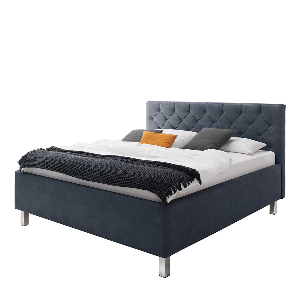 Microfaser Bett in Blaugrau & Chrom - Jaina