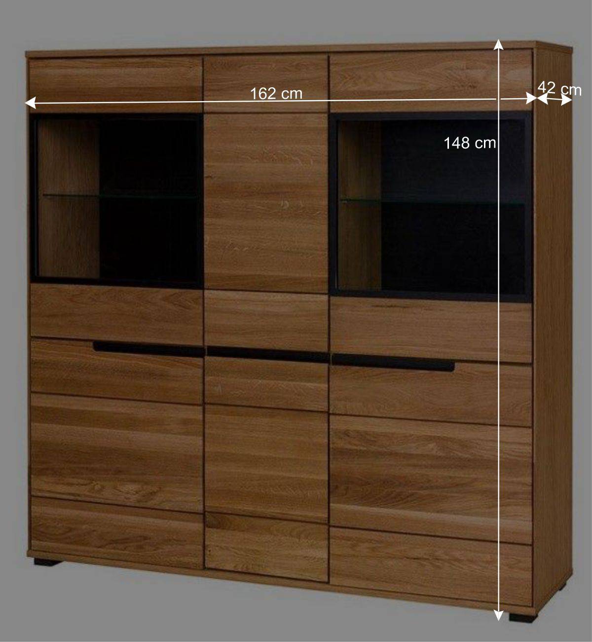 162x148x42 Wohnzimmer Schrank mit Glas Einsätzen - Sennya I