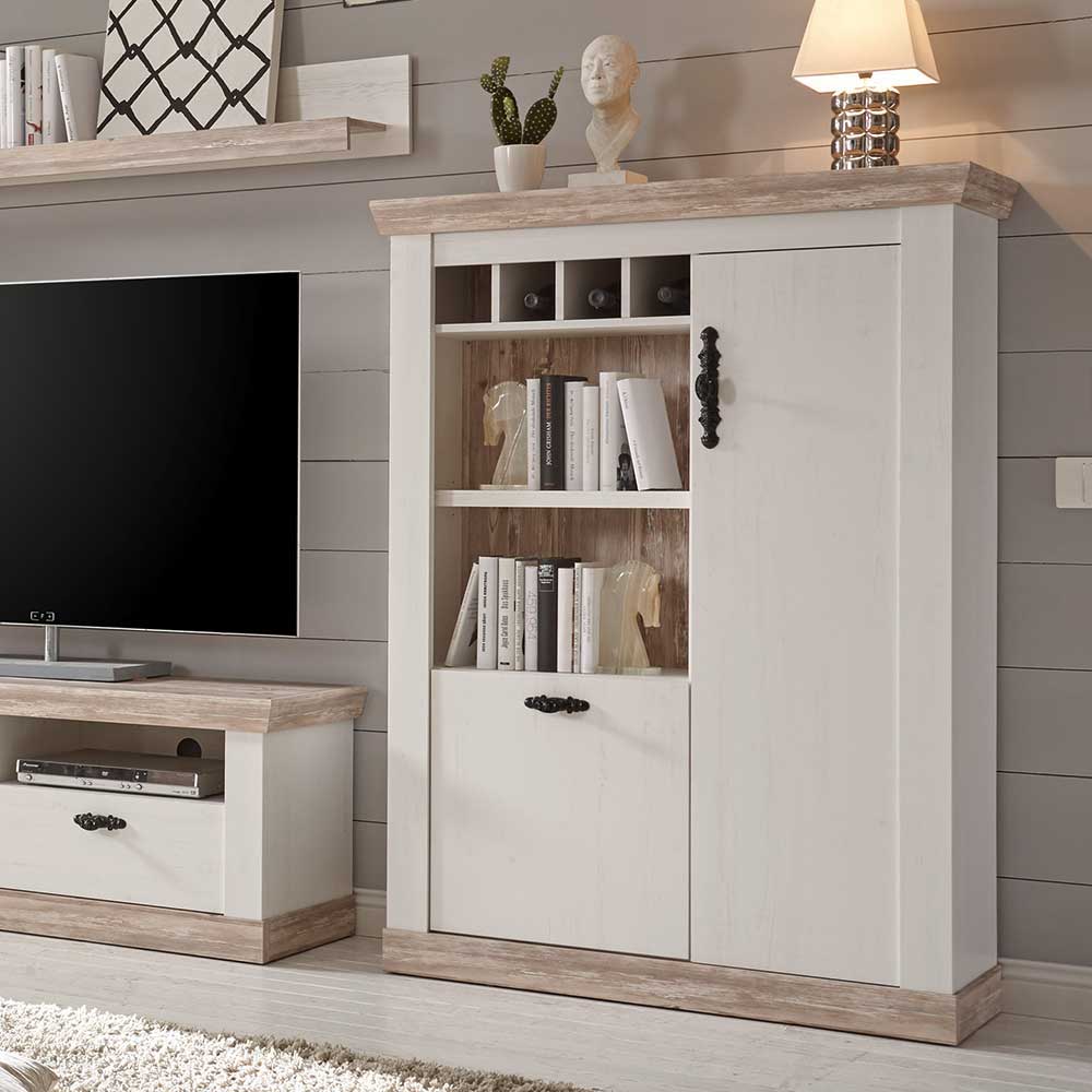 Scandi Landhaus Wohnzimmermöbel Set Nedita in Weiß (vierteilig)