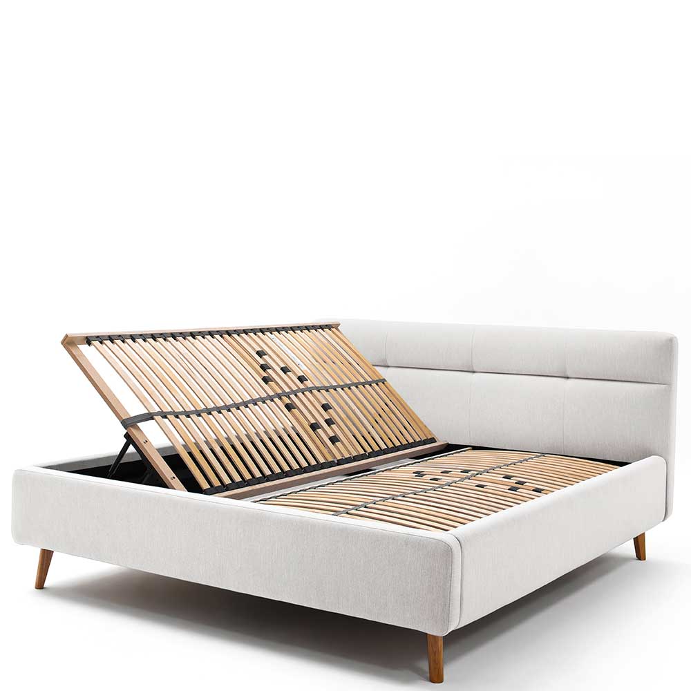 Elegantes Stoffbett in Hellgrau & Eiche - Yilton