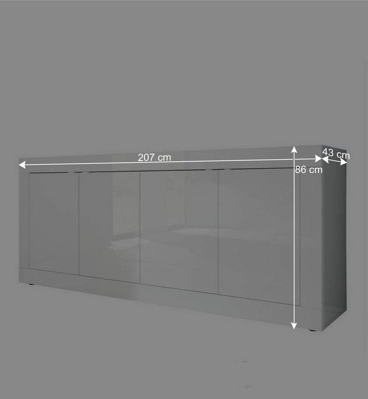 Hochglanz Sideboard in Weiß 4-türig - Sogno