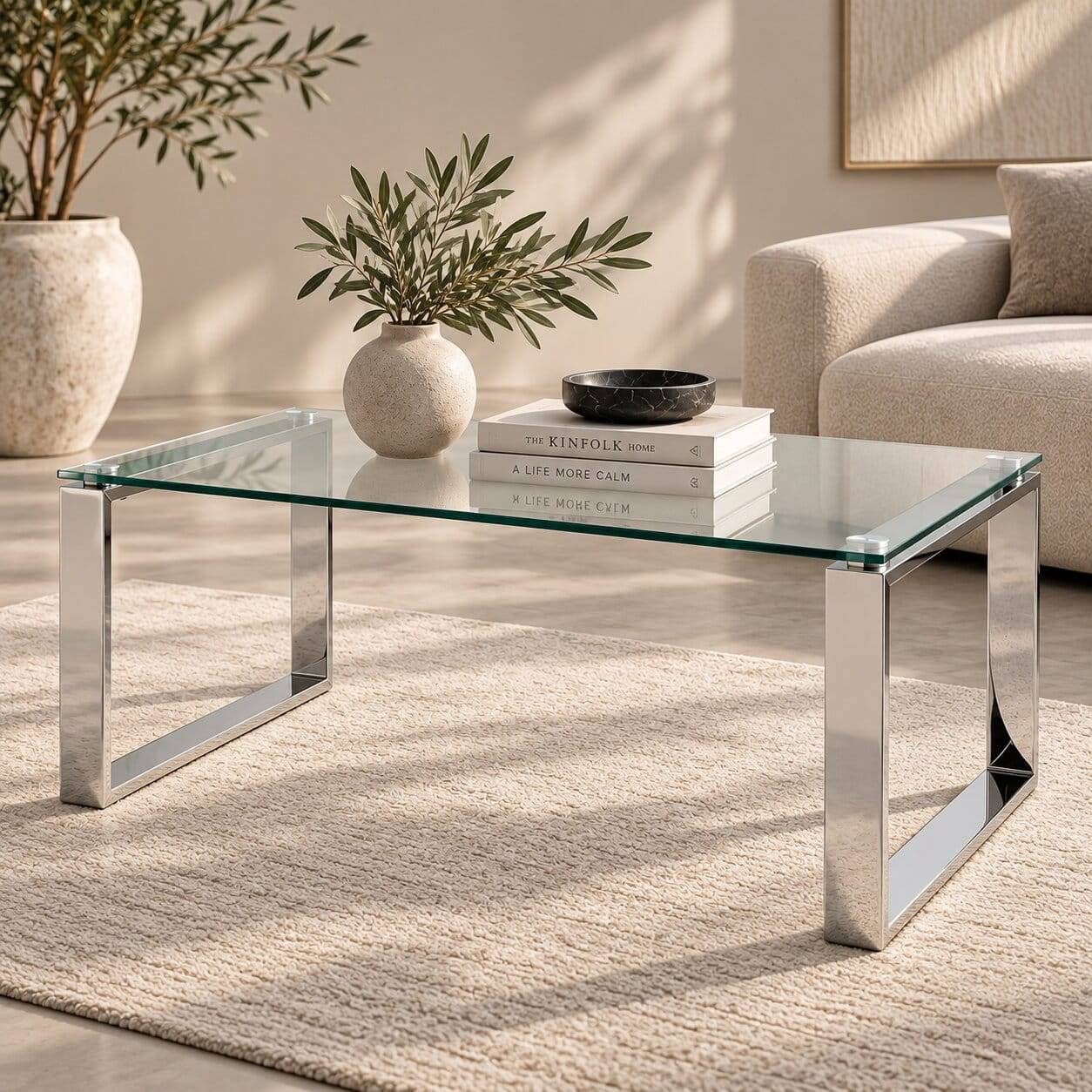 120x60 cm Wohnzimmertisch mit Glasplatte - Ulma