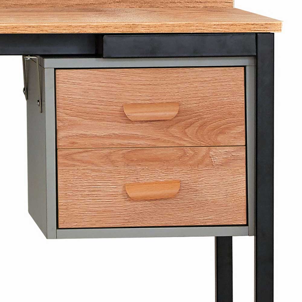 Zwei Schreibtischschubladen mit heller Holzfront und passenden Holzgriffen – Pluta