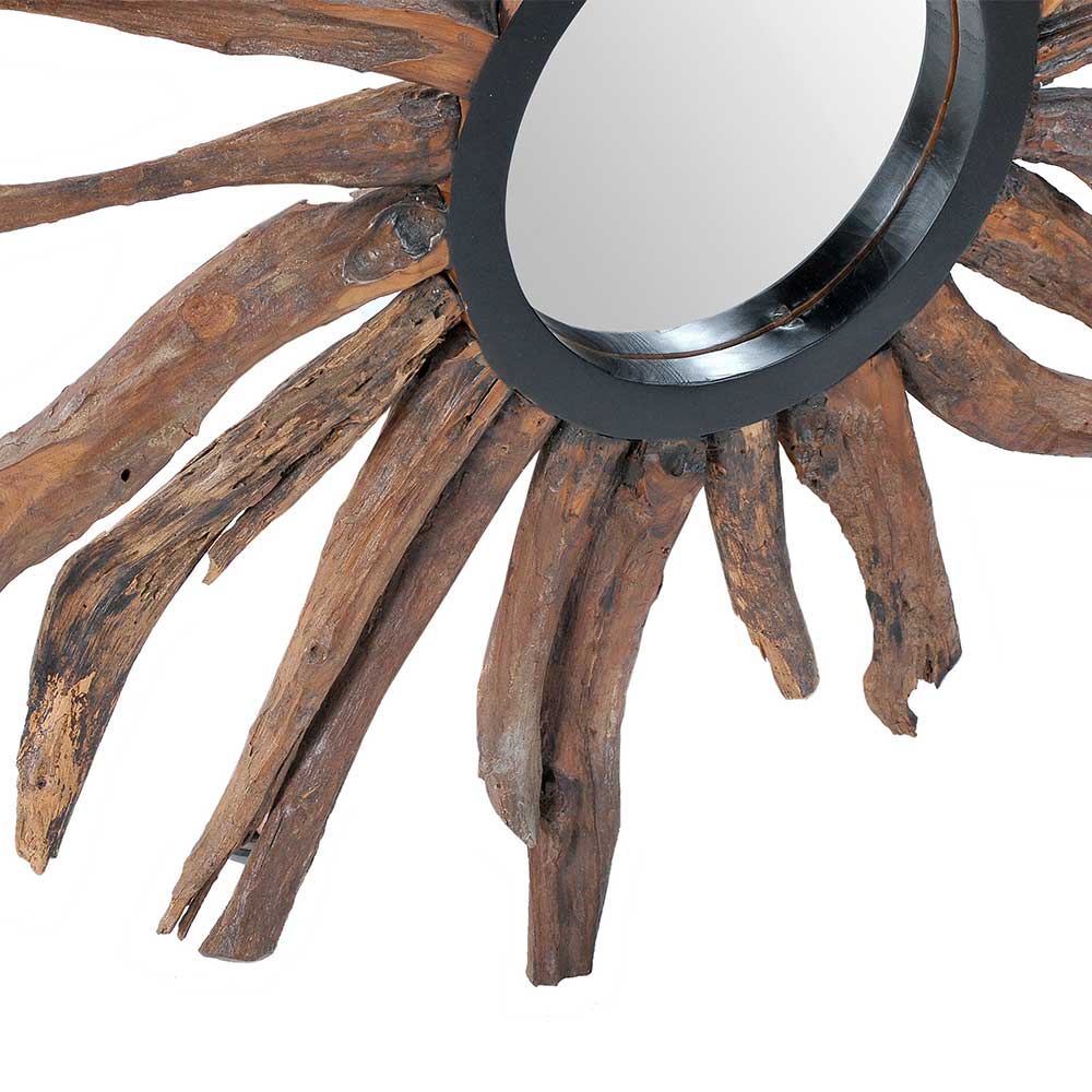 Spiegel im Sonnendesign aus Suar Altholz - Teako