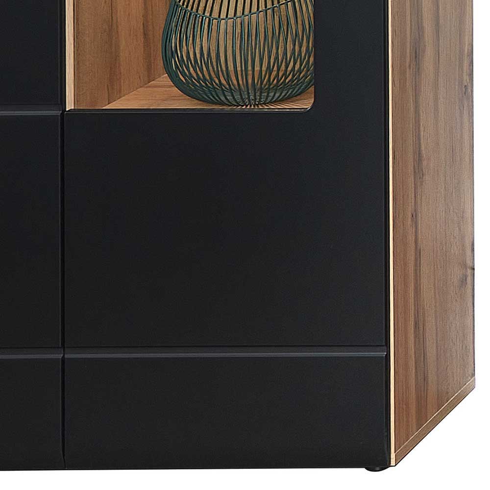 Wohnwand Möbel in Schwarz & Wildeiche - Kandu (fünfteilig)