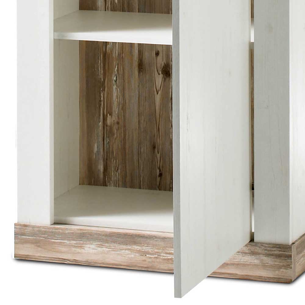 Schmales Highboard 1-türig Nedita in Weiß & Pinie Shabby Dekor