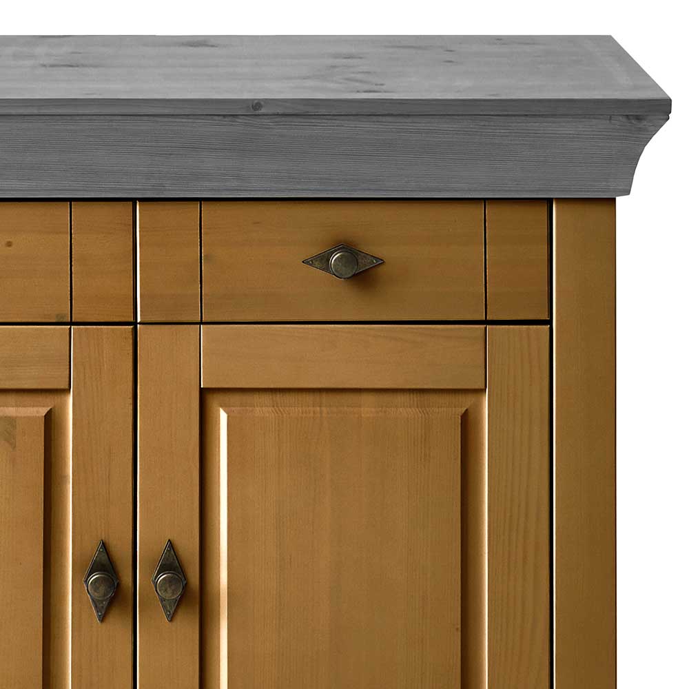 108x85x45 Country Kommode in Kiefer Lauge & Grau - Eshelas
