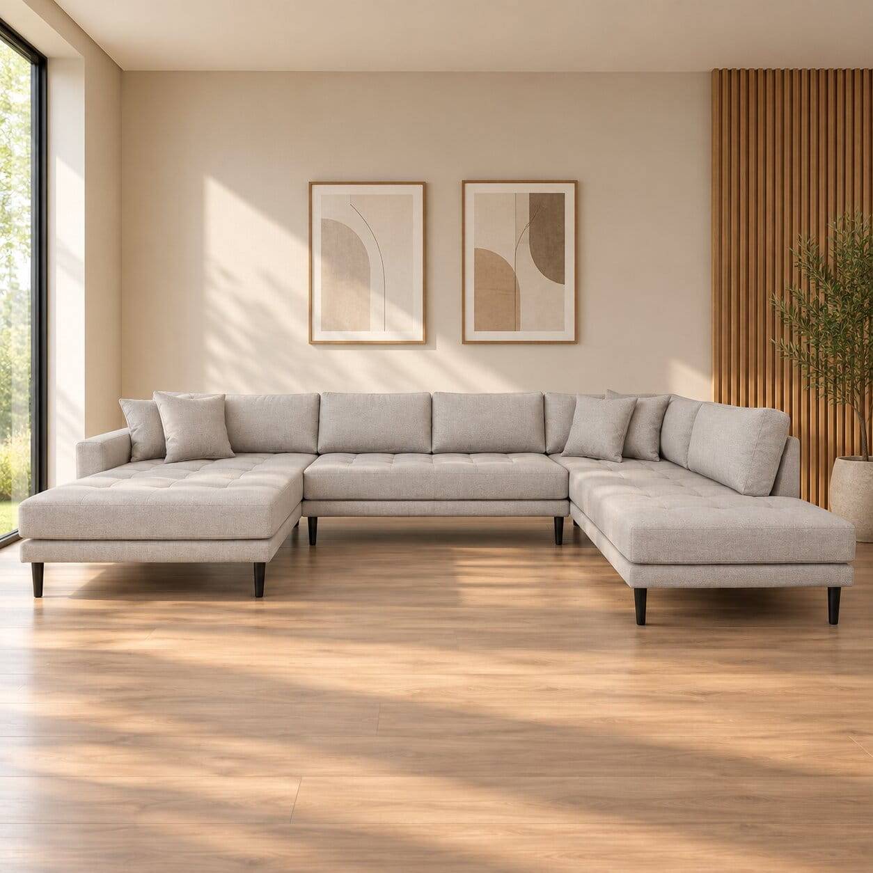 370x78x220 U-Form Wohnlandschaft in Beigegrau - Flo