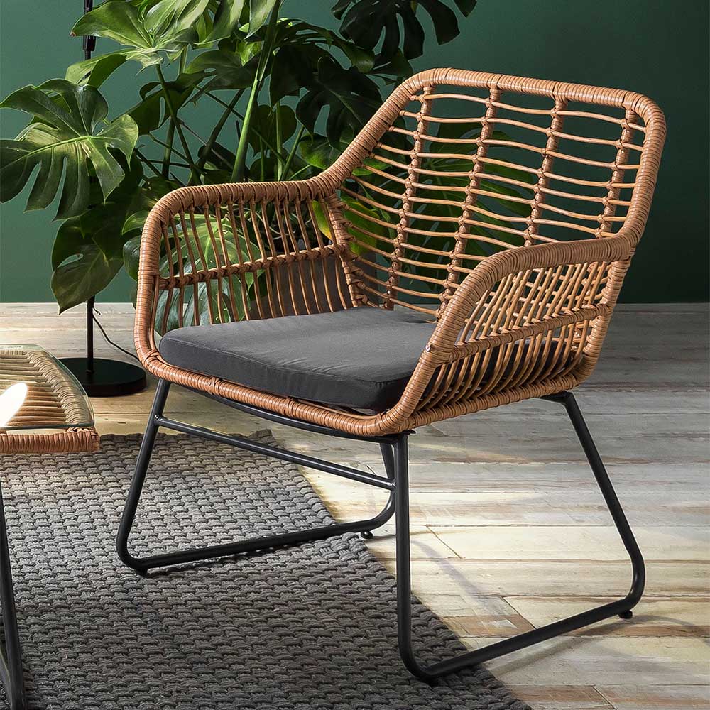 Lounge Sitzgruppe aus Geflecht in Beige - Renzo (vierteilig)