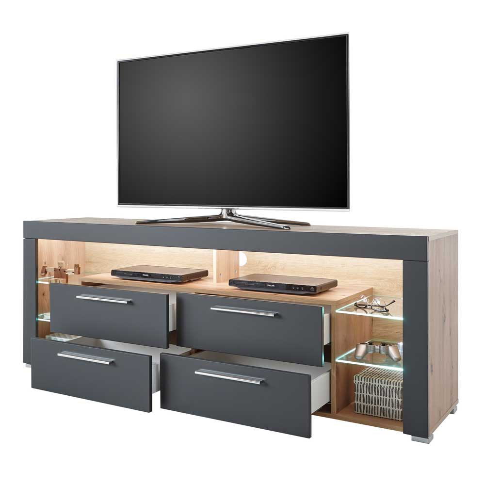 TV Unterschrank in Grau & Asteiche Dekor - Noelle