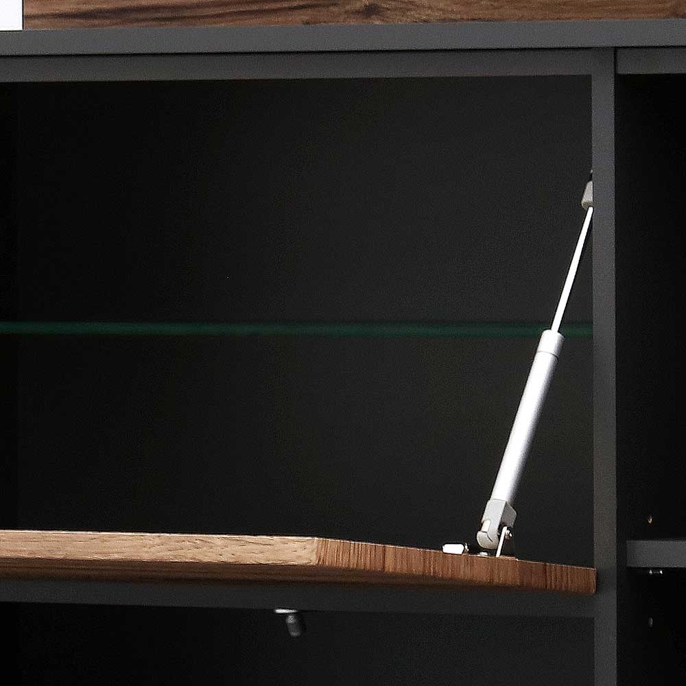 Innenansicht des Sideboards mit offener Klappe, Glasboden und Gasdruckfeder – Xindus