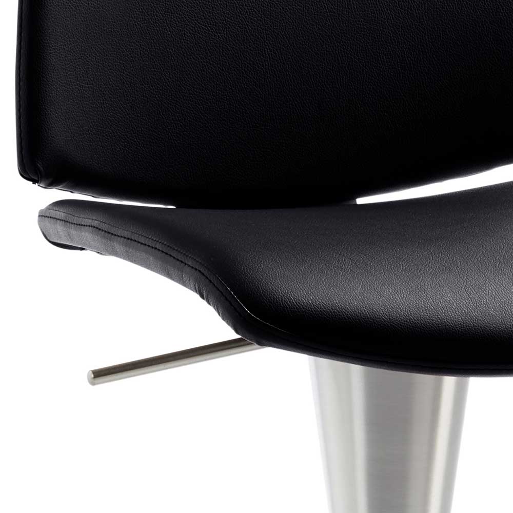 Geschwungene schwarze Echtleder-Sitzfläche und Rückenlehne des eleganten Barstuhls für die Küche – Jodolio