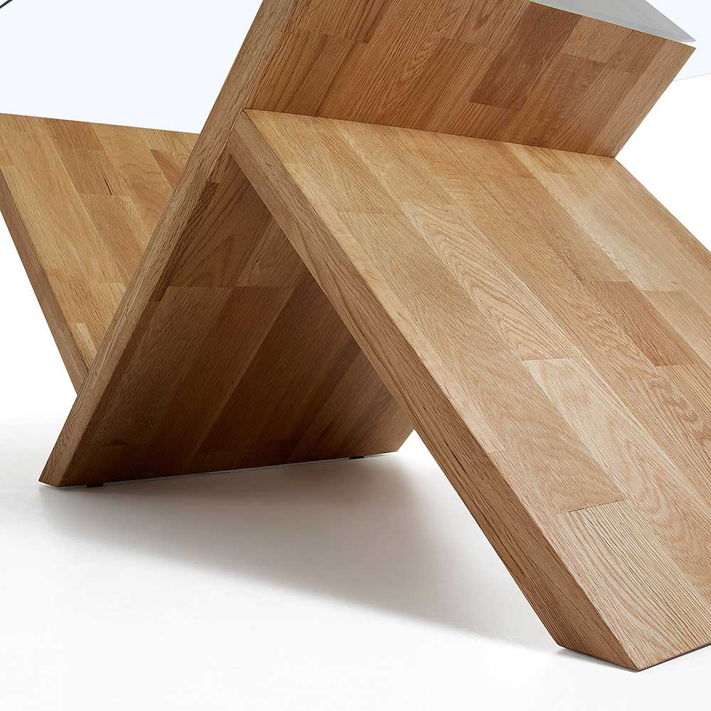 Wohnzimmer Glastisch Osavina mit Eiche massiv