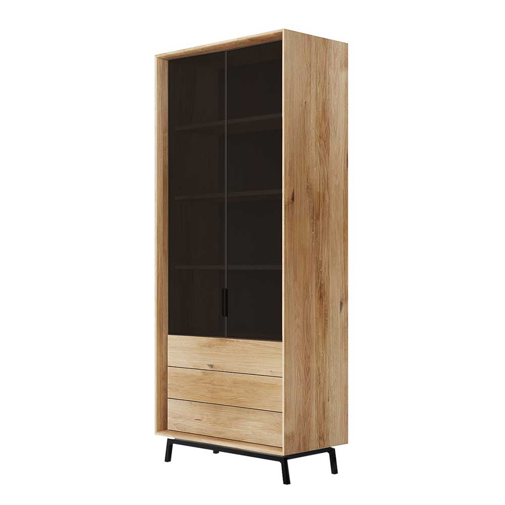 Design Eiche Schrank mit getönten Glastüren - Fabiella