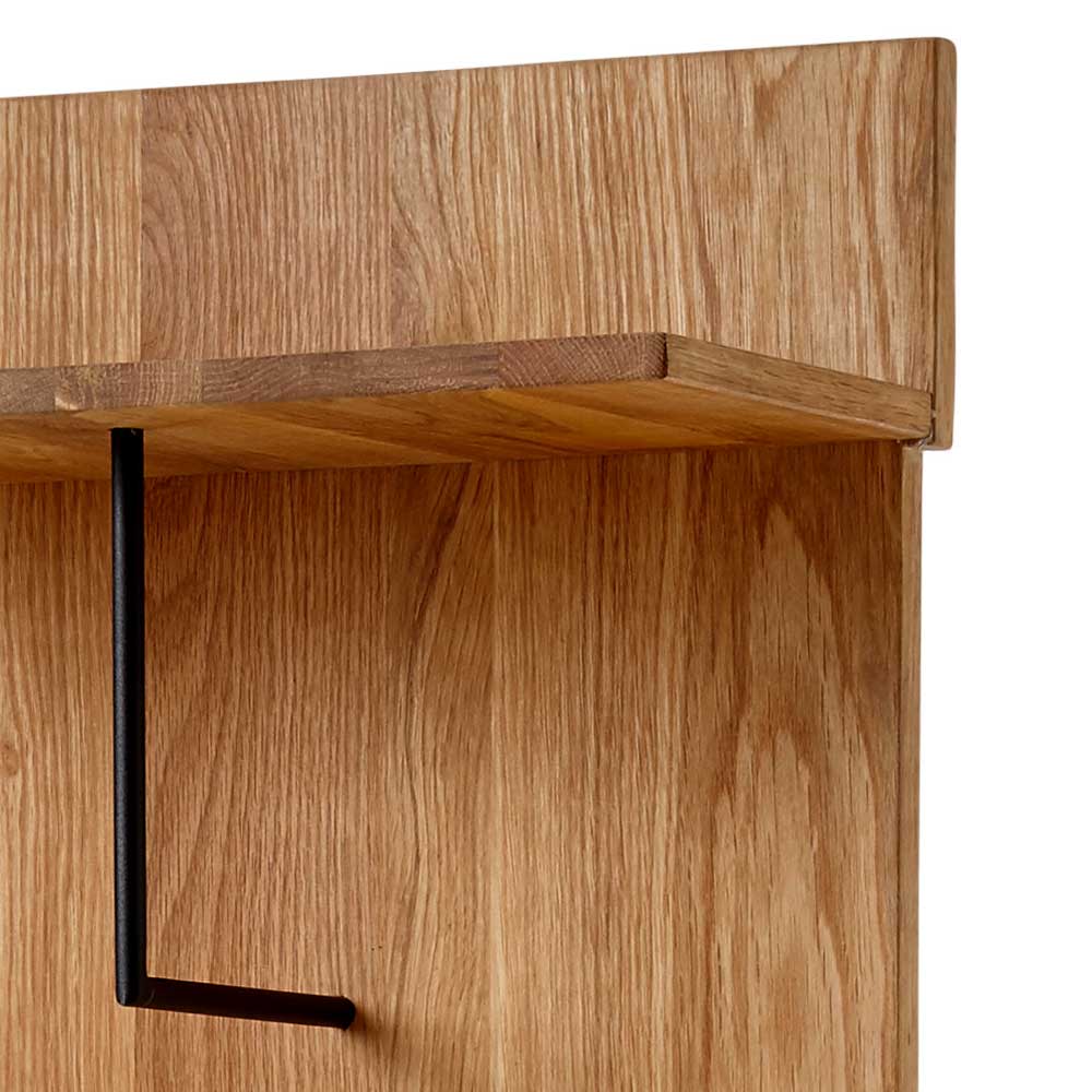 Eichenholz Ablage mit schwarzem Metallhaken für Wandgarderobe – Kopiana