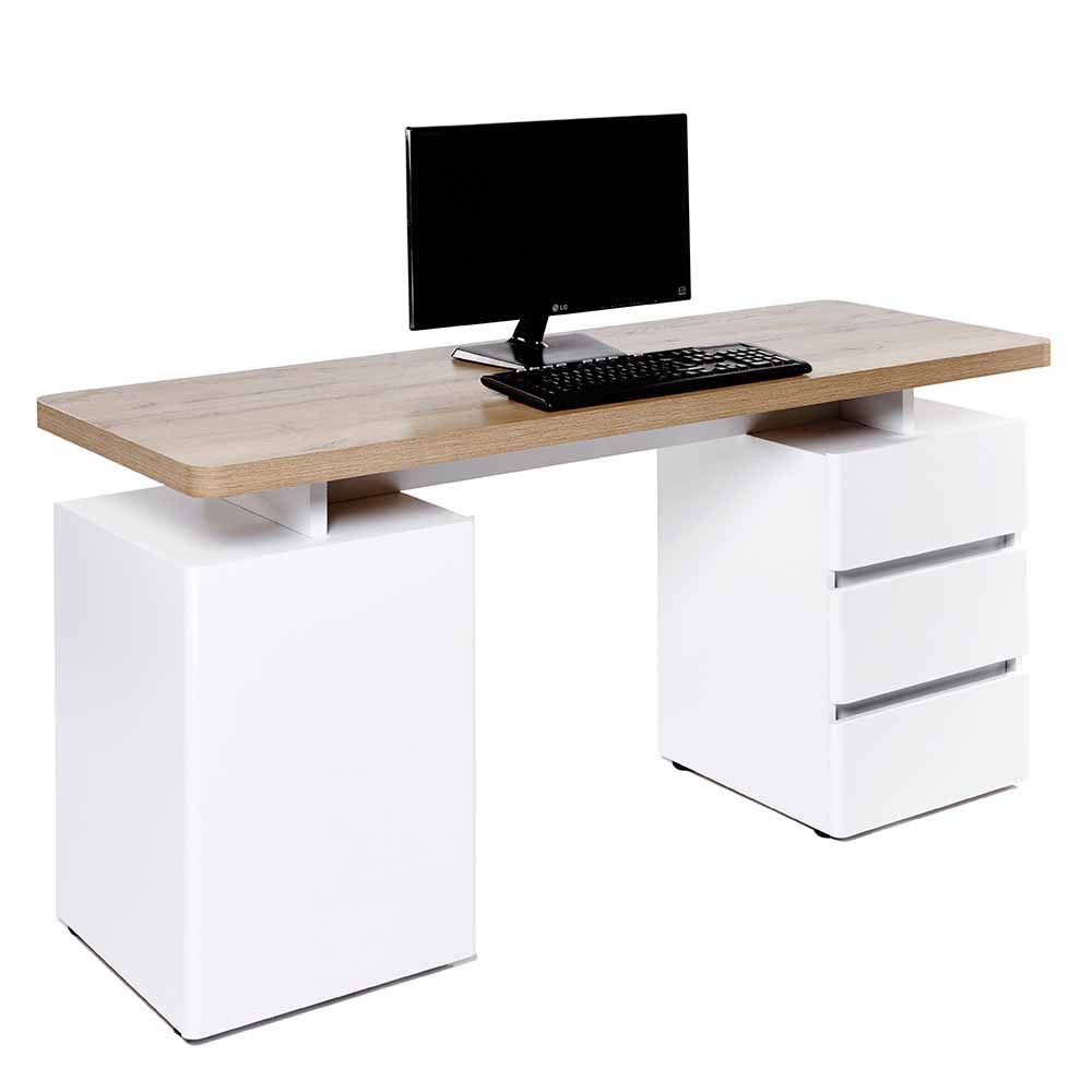 Weißer Computer-Schreibtisch Aragon mit viel Stauraum