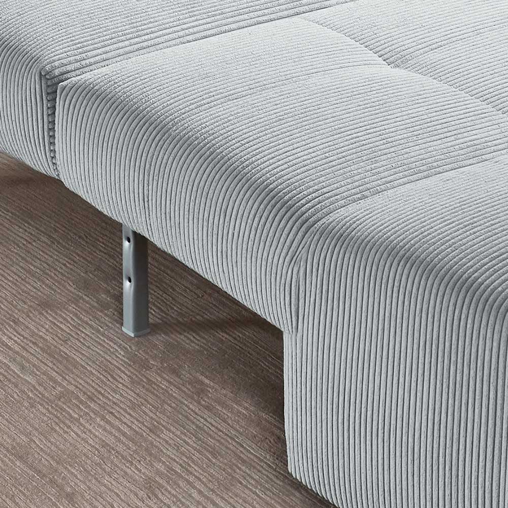 Unterer Bereich des Faltsessels in Silber Grau Cord mit sichtbaren Metallfüßen – Levanton