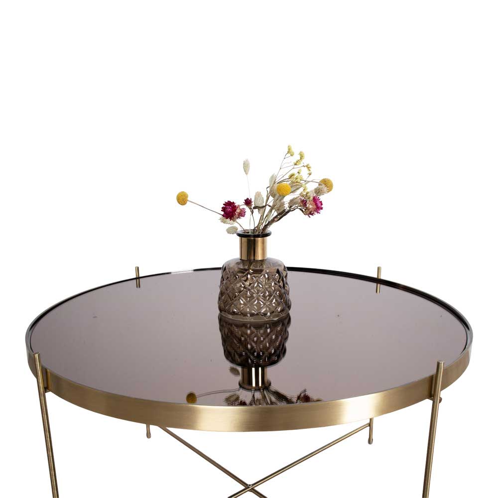 70cm runder Glas Couchtisch mit Stahl in Messing - Vally