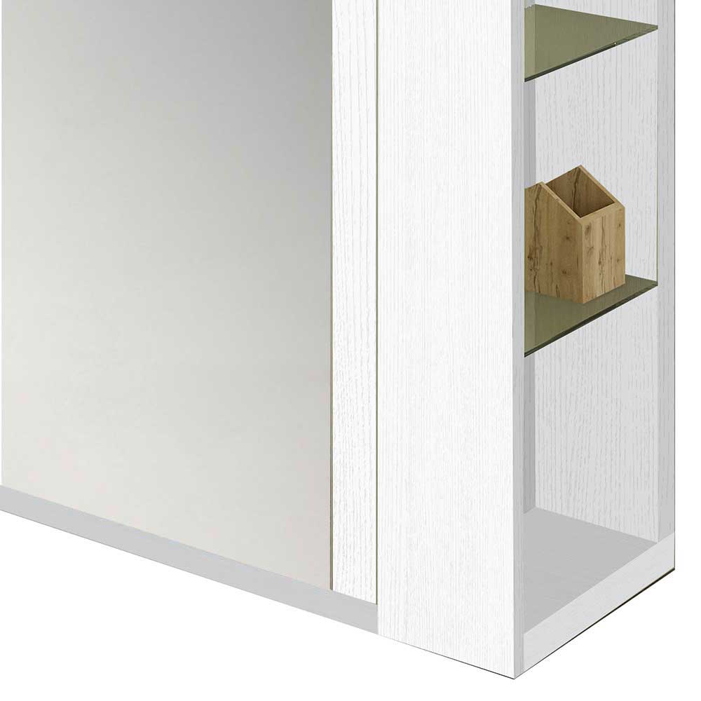 Weißer Flurschrank mit Spiegeltür und offenen Regalfächern – Bilboa