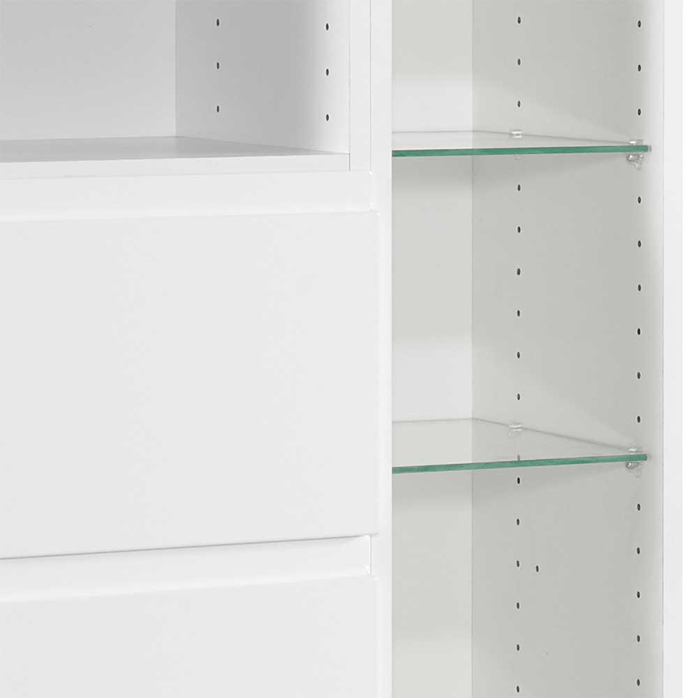 Weißer Hochschrank mit zwei Glasböden und geschlossenen Schubladen – Concetada