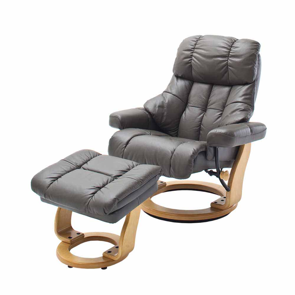 Leder Fernsehsessel Relaxer in Schlamm & Natur Cubana inkl. Fußhocker (zweiteilig)