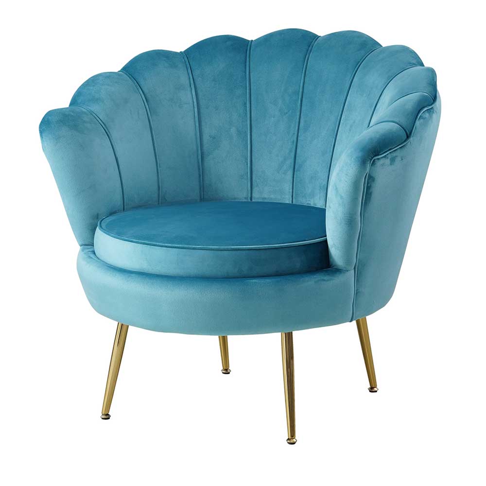 Retro Design Muschelsessel in Blau Samt - Desancto
