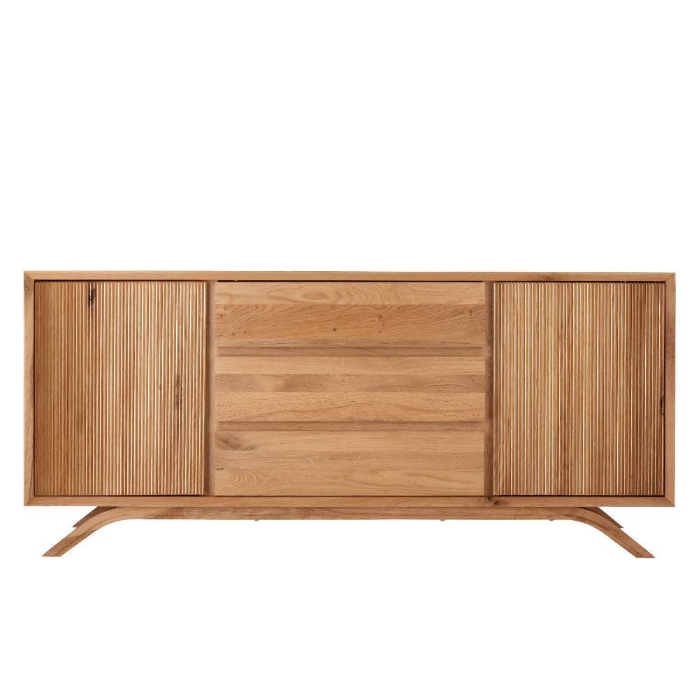 Modernes Sideboard aus Wildeiche Massivholz mit Lamellent
 ren und drei Schubladen f
 r das Wohnzimmer 
 Fredellia