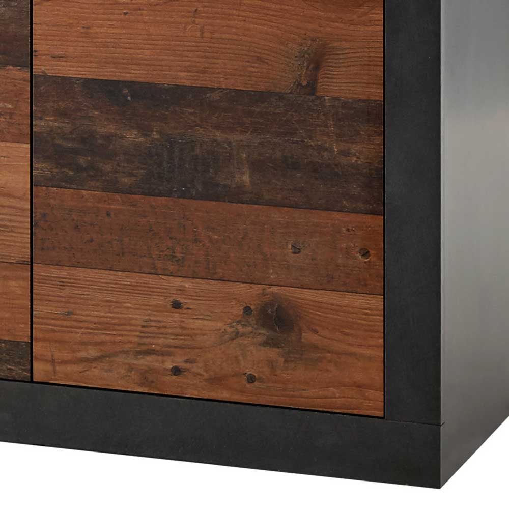 Seitenansicht der Kommode in Holzoptik Antik Grau mit detaillierter Holzmaserung – Timuras