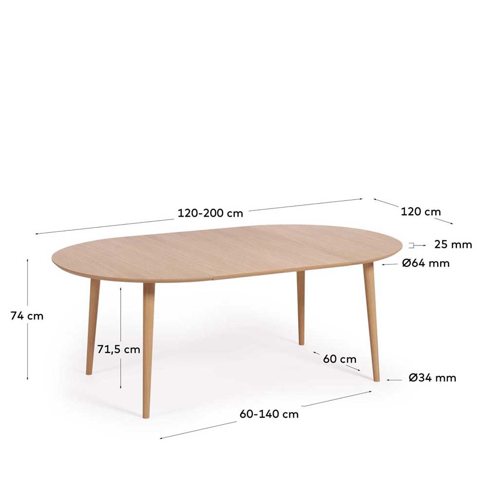 Tisch mit zwei Einlegeplatten in Eichefarben - Pape