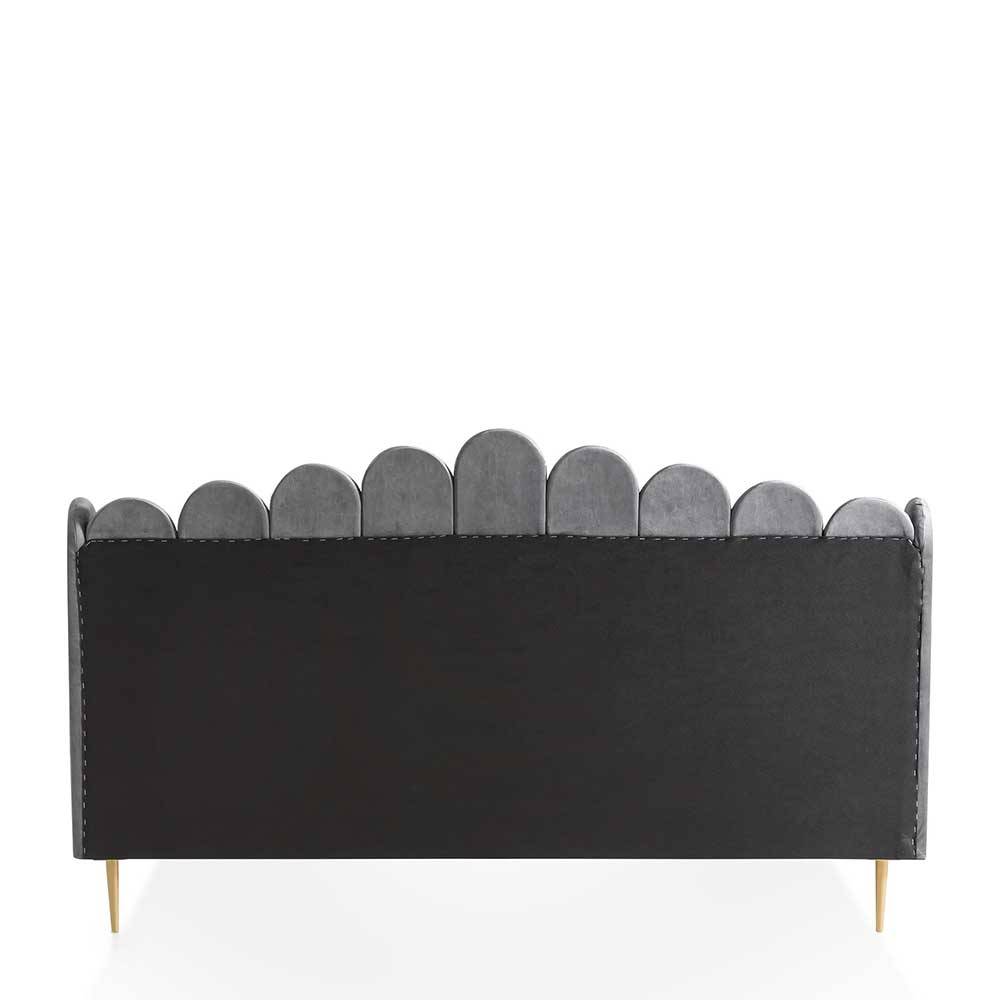 Graues Polsterbett mit Samt - Retro Design - Adara