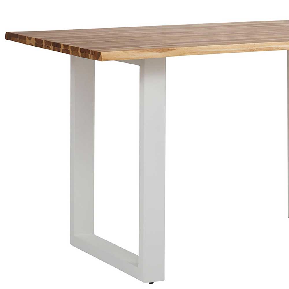 140x85 Akazie Holztisch mit weißem Bügelgestell - Ohson