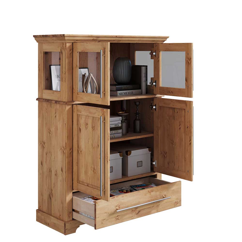 94x133x39 Modern Country Highboard aus Kiefer massiv - Noellisa
