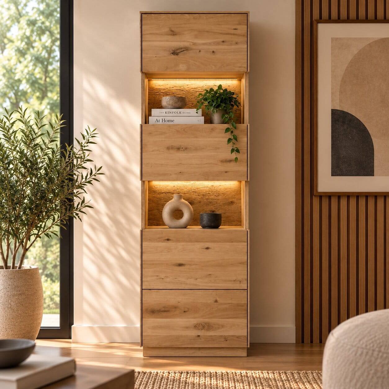 63x208x44 Wohnzimmer Vitrine aus Wildeiche massiv - Obinson