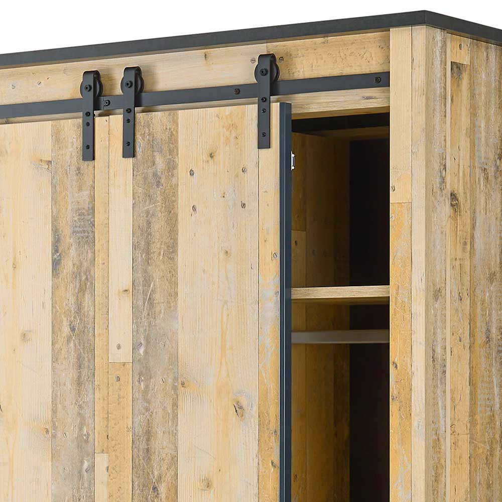 Schlafzimmerschrank in Altholz Optik mit Anthrazit - Naiavio