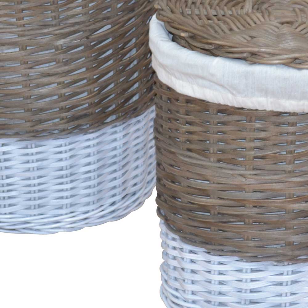 Geflochtene Rattan Wäschekörbe im 2er Set, graue und weiße Weide mit Stofffutter – Praseida