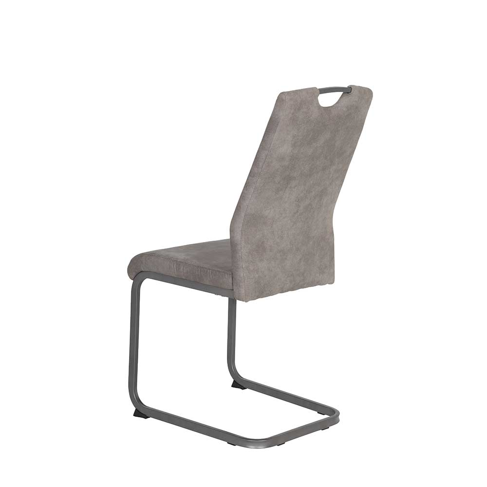Komfortabler Stuhl für Esszimmer in Grau mit robustem Metallgestell von der Seite – Teromaso